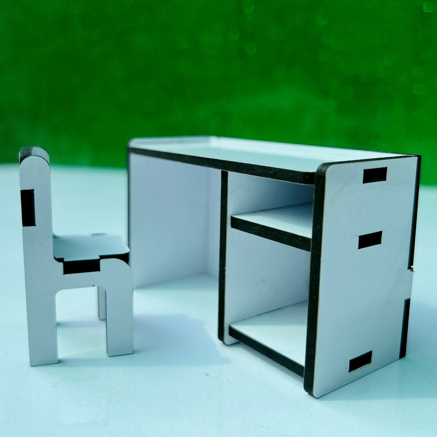 Doll cupboard Miniature Office Set, Dollhouse Furniture with openable doors and drawer