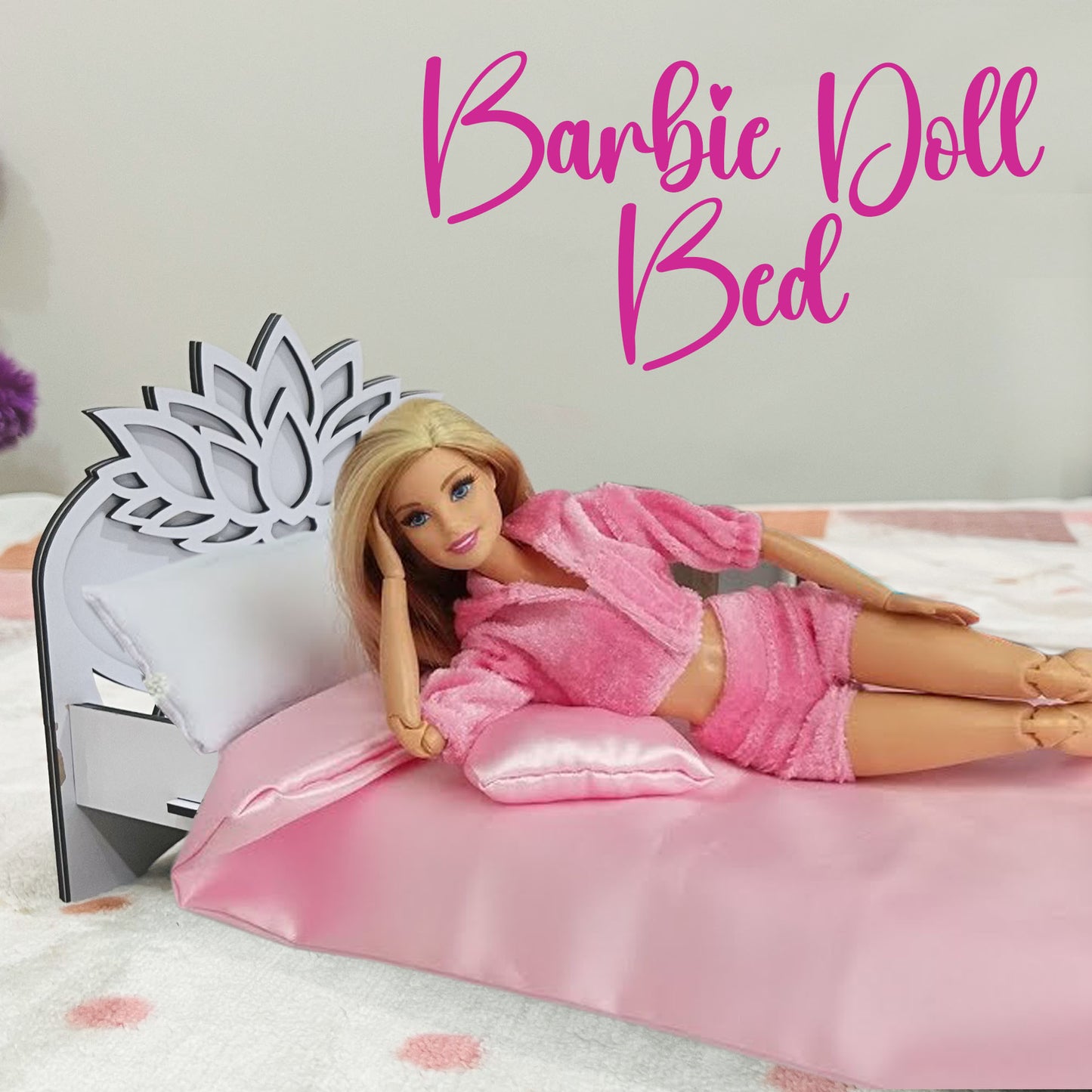 Barbie Size Miniature dollhouse bed 1:6 Scale - modern bed - Cute miniature bed for 1/6 dolls. dollhouse furniture 12 in FR, Integrity, Blythe, BJD, doll furniture. Doll furniture