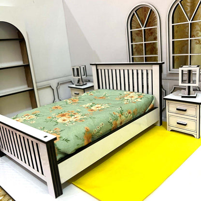 1-12 Scale Bed and Mattress Structure with 2 side tables 2 Lapms for doll house furniture set