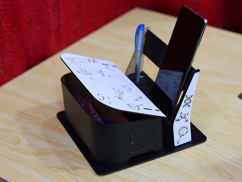 The Laser Cut Office Desk Organizer Pen Holder Mobile Stand Storage Box