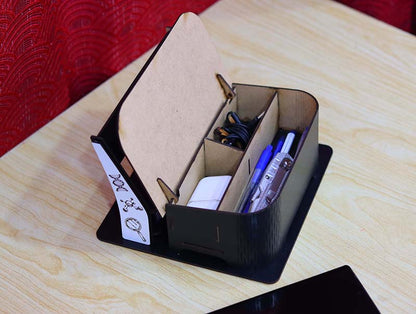 The Laser Cut Office Desk Organizer Pen Holder Mobile Stand Storage Box