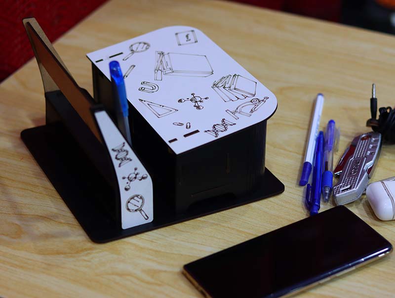 The Laser Cut Office Desk Organizer Pen Holder Mobile Stand Storage Box