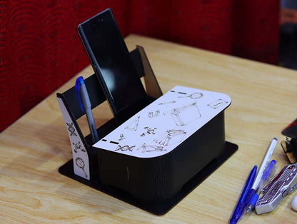 The Laser Cut Office Desk Organizer Pen Holder Mobile Stand Storage Box