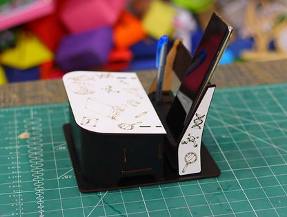 The Laser Cut Office Desk Organizer Pen Holder Mobile Stand Storage Box